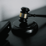Gavel resting on a table
